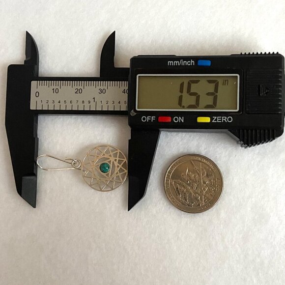 Sterling Silver Openwork Round Mandala Trinity Star Chrysocolla Dangle Earrings - Picture 15 of 16